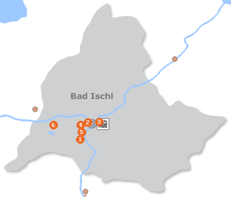 Karte mit Pensionen und anderen Unterkünften in Bad Ischl