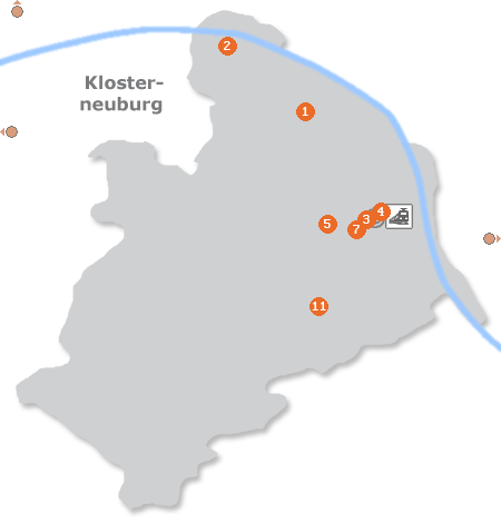 Karte mit Pensionen und anderen Unterkünften in Klosterneuburg