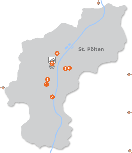 Karte mit Pensionen und anderen Unterkünften in St. Pölten
